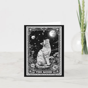 Kat Tarotkaart Hekserige Maan Hoed Halloween Zwart Kaart