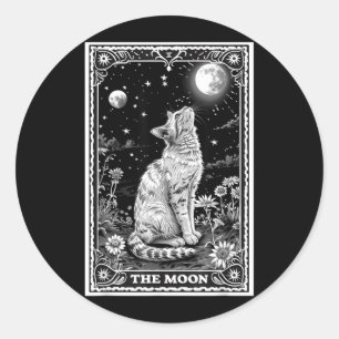 Kat Tarotkaart Hekserige Maan Hoed Halloween Zwart Ronde Sticker