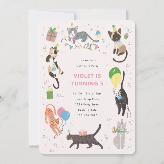 Kat-Tastic Kitty Cat Birthday Party Kaart (Voorkant)
