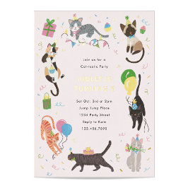 Kat-Tastic Kitty Cat Birthday Party with Gold Folie Uitnodiging