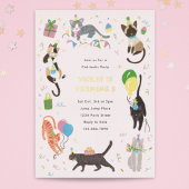Kat-Tastic Kitty Cat Birthday Party with Gold Folie Uitnodiging