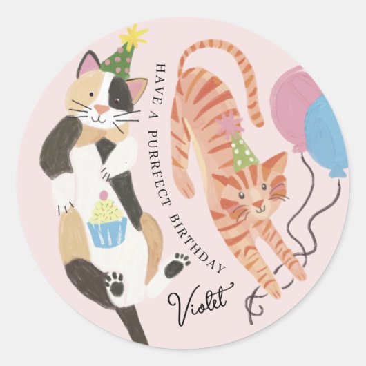 Kat-tastic Purrfect Birthday Party Custom Ronde Sticker (Voorkant)
