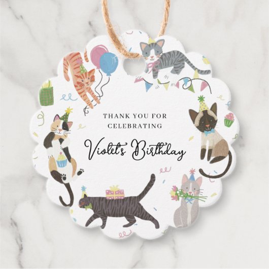 Kat-tastic Purrfect Birthday Party Dank u Bedankjes Labels (Voorkant)
