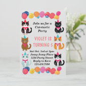 Kat-tastisch Kattenverjaardagsfeestje Met Goud Fol Kaart (Staand voorkant)