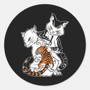 Kat Tattoo Lover Monmon Japans Hand Tatoeage Ronde Sticker