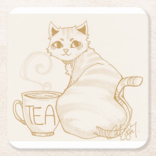 Kat Tea Break Kartonnen Onderzetters