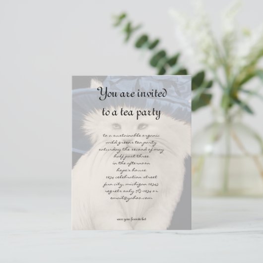  Kat Tea Party Invitation  Blue Pet Kaart (Staand voorkant)