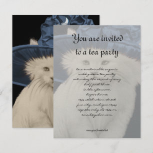 Kat Tea Party Invitation  Blue Pet Kaart