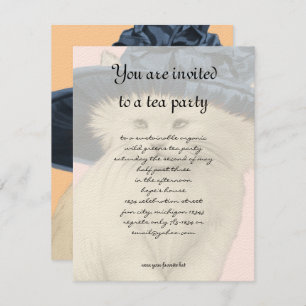 Kat Tea Party Invitation Blue Pet Kaart