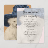  Kat Tea Party Invitation  Blue Pet Kaart (Voorkant / Achterkant)