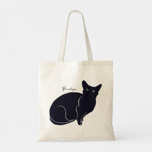 Kat tekening, zwarte kat met groene ogen tote bag
