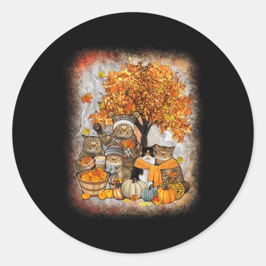 Kat Thanksgiving najaar pompoen Halloween Cats Fal Ronde Sticker (Voorkant)