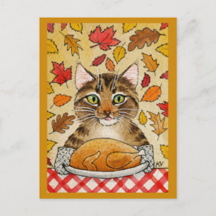 Kat-Thanksgiving Turkije Dinkelfbladeren Briefkaart