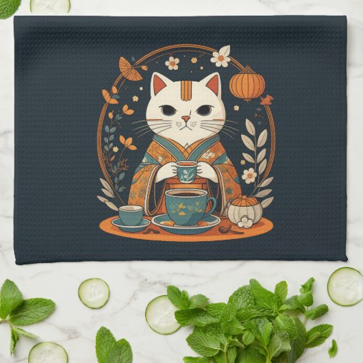 Kat Thee Tijd Japans Theedoek (Gevouwen)