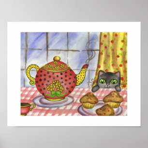 Kat Theepot Kunstprint Poster