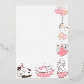 Kat thema baby meisje 1e verjaardag folie uitnodiging (Achterkant)