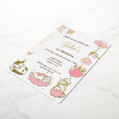 Kat thema baby meisje 1e verjaardag folie uitnodiging (Gedraaid)