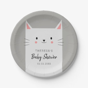 Kat-thema Baby shower White Kitten Papieren Bordje