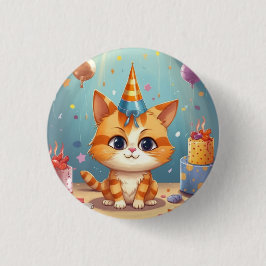 Kat thema badge, speld, knop, oranje kat schattig ronde button 3,2 cm
