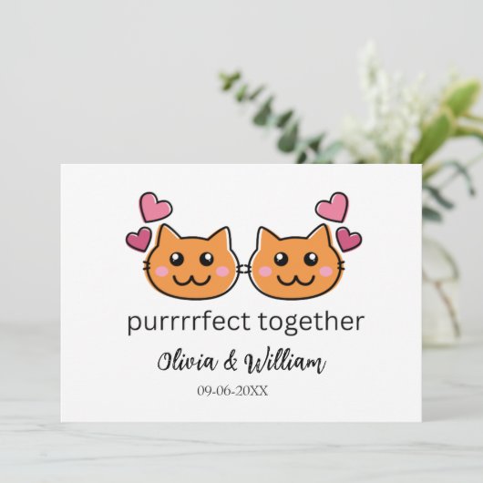 Kat Thema Grappige Verloving Felicitatieskaart Lie Aankondiging (Staand voorkant)