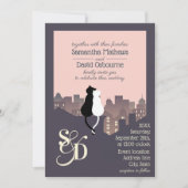 Kat thema monogram bruiloft ontwerp kaart (Voorkant)