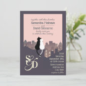 Kat thema monogram bruiloft ontwerp kaart (Staand voorkant)