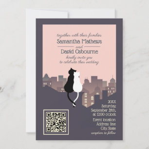 Kat-thema QR-code huwelijksuitnodiging ontwerp Kaart