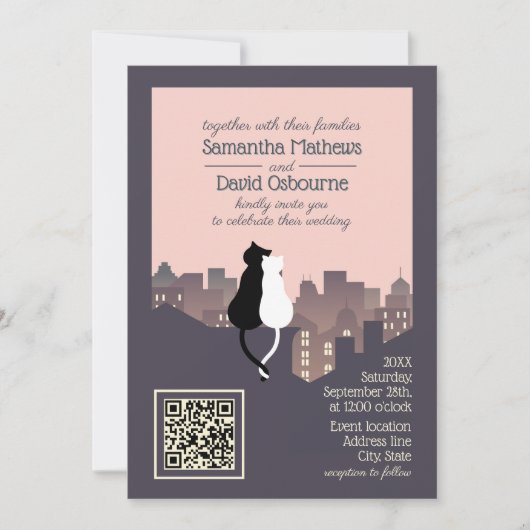 Kat-thema QR-code huwelijksuitnodiging ontwerp Kaart (Voorkant)