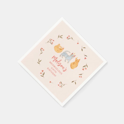 Kat Thema Roze Verjaardagsfeest Servet (Hoek)