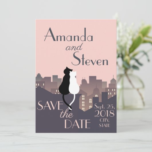 Kat-thema trouwontwerp kaart (Staand voorkant)