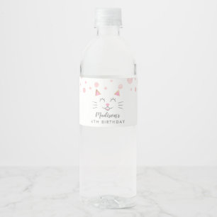Kat Theme Birthday Pink Waterfles Etiket