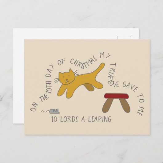 Kat Tiende Dag 10 Lords-a-Leaping Kerstmis Briefkaart (Voorkant / Achterkant)