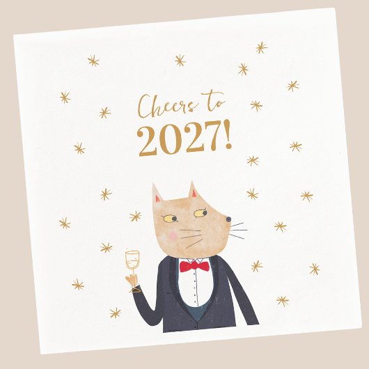 Kat toast op nieuwjaar 2027 servet
