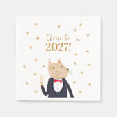 Kat toast op nieuwjaar 2027 servet (Voorkant)