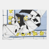 Kat toiletpapier blauw geel theedoek (Horizontaal)