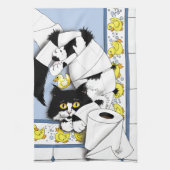 Kat toiletpapier blauw geel theedoek (Verticaal)