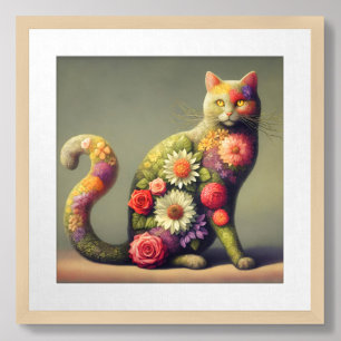 Kat Topiary, Bloemen op een Kat, Biologische Kat Poster