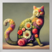 Kat Topiary, Bloemen op een Kat, Biologische Kat Poster (Voorkant)