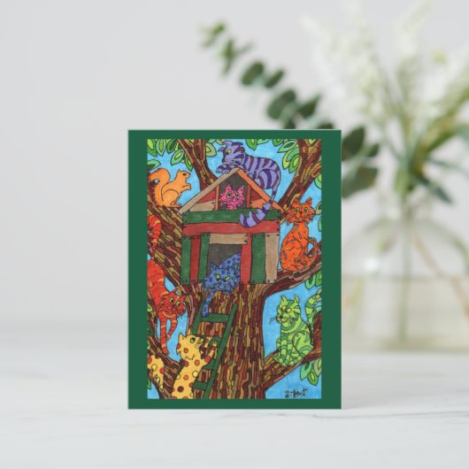 Kat Tree House Briefkaart (Staand voorkant)