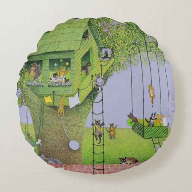Kat Tree House Rond Kussen (Voorkant)