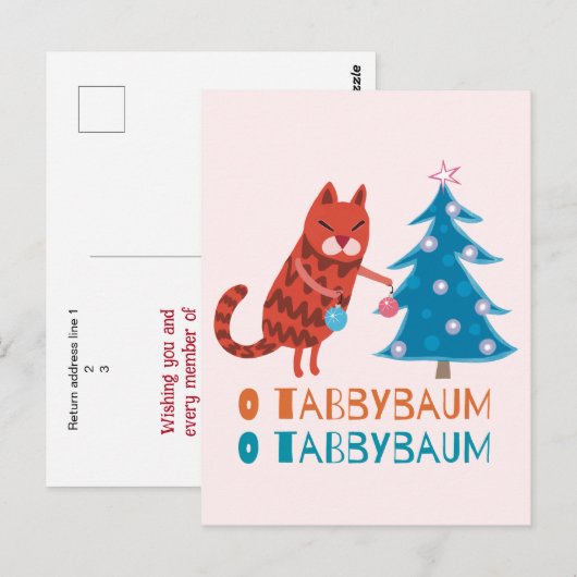 Kat Trimmen van de Kerstboom Briefkaart (Voorkant / Achterkant)
