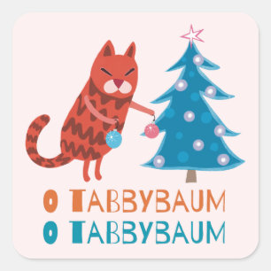 Kat Trimmen van de Kerstboom Vierkante Sticker