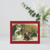 Kat Trio en Snowman Briefkaart (Staand voorkant)