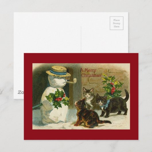 Kat Trio en Snowman Briefkaart (Voorkant / Achterkant)