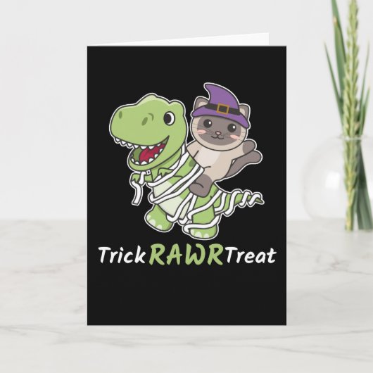 Kat Truc Rawr Behandel T-rex Mummie Kostuum Feestdagen Kaart (Voorkant)