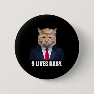 Kat Trump 9 Levens Door Trump 2024 Win Overwinning Ronde Button 5,7 Cm