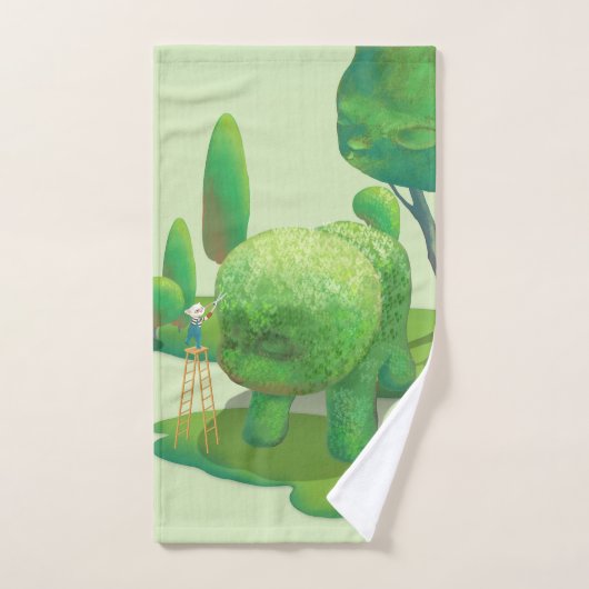 Kat Tuinmannen Groene Topiaire Dieren Surrealistis Handdoek (Handdoek)