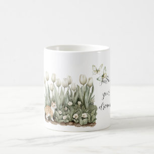 Kat Tulpen Bloemen Munt Witte Vlinders Koffiemok