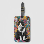 Kat tussen de bloemen bagagelabel (Voorkant (verticaal))