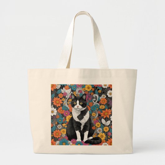 Kat tussen de bloemen grote tote bag (Voorkant)